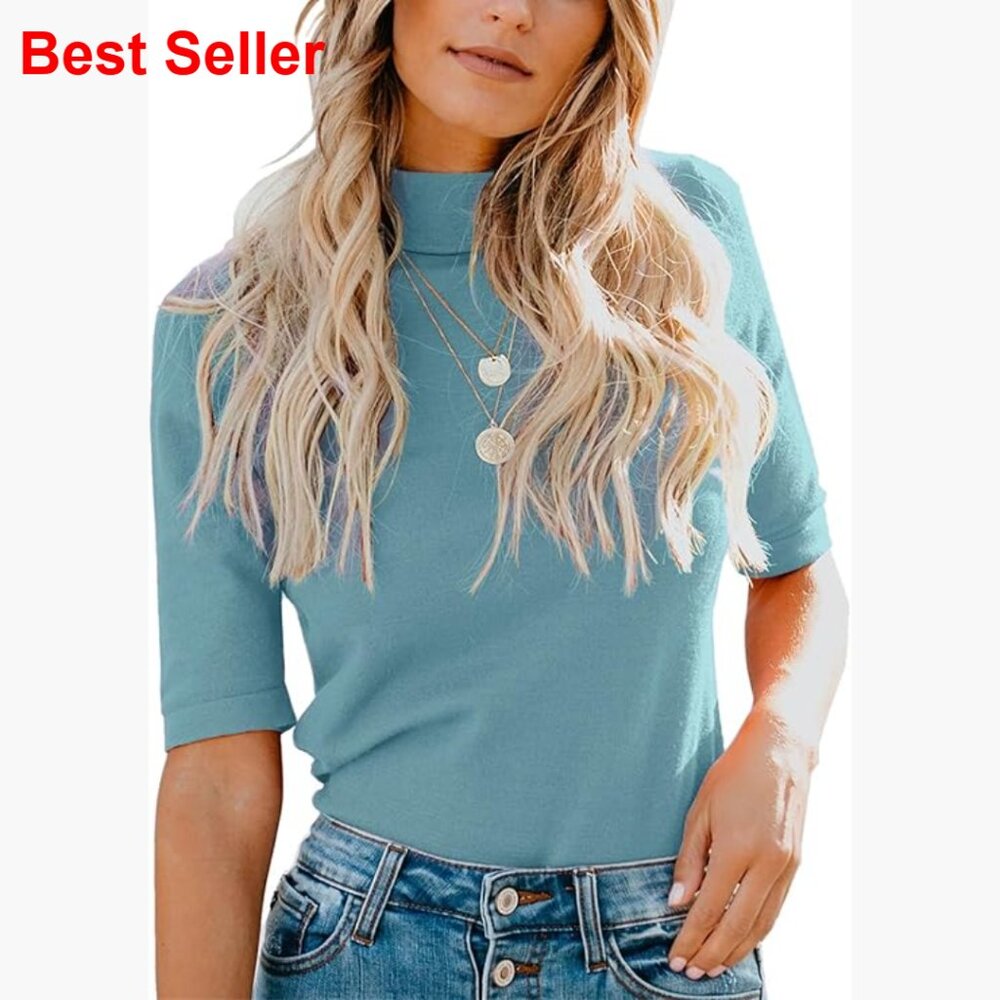 Mock Turtleneck Short Sleeve T-Shirt Business Casual Fitted Top